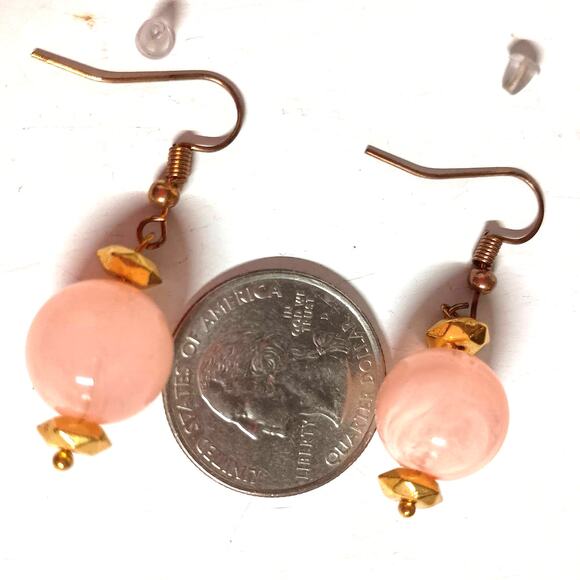 NWT Handmade Pink Marble Globe Dangle Earrings - 1.5" - Elegant & Unique - Picture 3 of 3